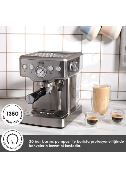 Karaca Coffee Art 1353 Süt Köpürtücülü 20 Bar Basınçlı Espresso, Latte Cappuccino Americano Makinesi - 4