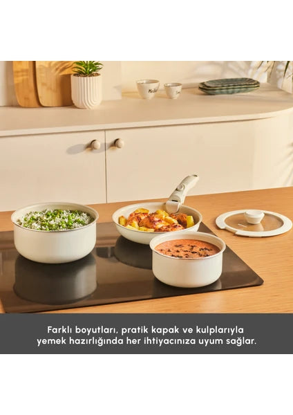 Karaca x Refika Swiss Crystal Almond Cream Easy Clip 5 Parça Indüksiyon Tabanlı Tencere Seti - 8