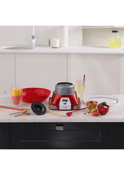 Cookplus Retro Pamuk Şeker Makinesi Kırmızı 5 Parça Set Dayanıklı Plastik Metal Gövdeli Kompakt Tasarım - 3
