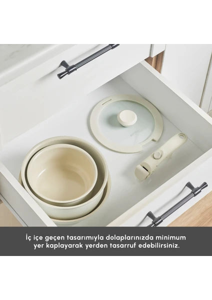 Karaca x Refika Swiss Crystal Almond Cream Easy Clip 5 Parça Indüksiyon Tabanlı Tencere Seti - 5