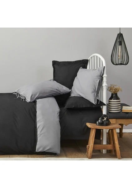 Karaca Home Basic Siyah Koyu Gri %100 Pamuk Çift Taraflı Çift Kişilik Nevresim Takımı - 2