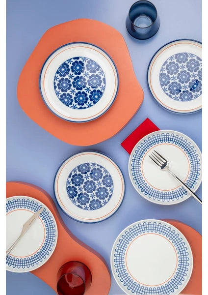 Kütahya Porselen Moderna 19 cm Pasta Takımı Sofia 6 Kişilik Desenli Şık Servis Tabakları - 2