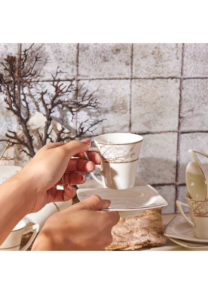 Karaca Autumn Porselen Kahve Fincan Takımı Desenli 6 Kişilik 85 ml Beyaz Renk - 4
