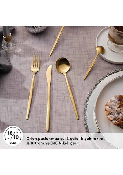 Karaca Orion Mat 12 Kişilik 60 Parça Çatal Kaşık Bıçak Takımı Gold - 6