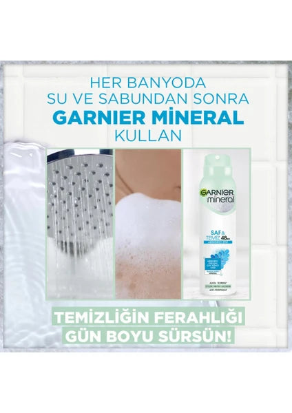 Garnier Mineral Saf ve Temiz Unisex Sprey Deodorant 150 ml 48 Saat Etkili Alkol İçermeyen Ferah Koku - 3
