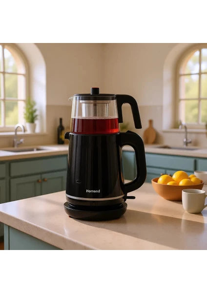 Homend Royaltea 1744H Siyah Çay Makinesi 1 Litre Cam Demlik ve Plastik Gövde ile - 9