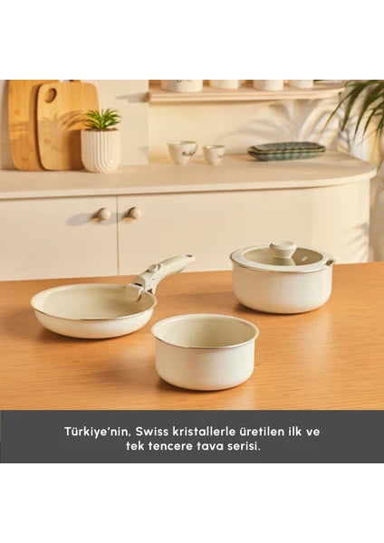 Karaca x Refika Swiss Crystal Almond Cream Easy Clip 5 Parça Indüksiyon Tabanlı Tencere Seti - 6