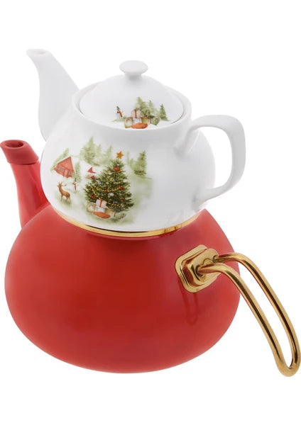Emsan Christmas Kırmızı Emaye Midi Çaydanlık Takımı - 3