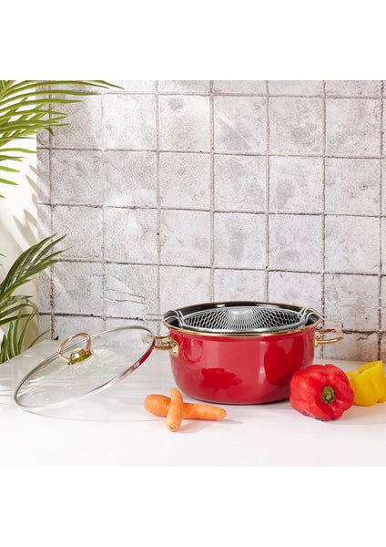 Karaca Retro Emaye 22 cm Kızartma Tenceresi Kırmızı - 2