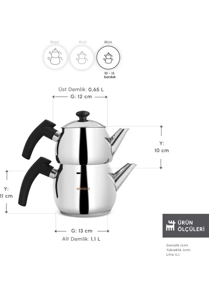 Karaca Adelya İndüksiyon Tabanlı Mini Boy Siyah Çaydanlık Takımı - 2