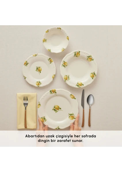 Karaca Lemonade 24 Parça Çok Renkli Yemek Takımı 6 Kişilik Stoneware Malzemeden Desenli - 5