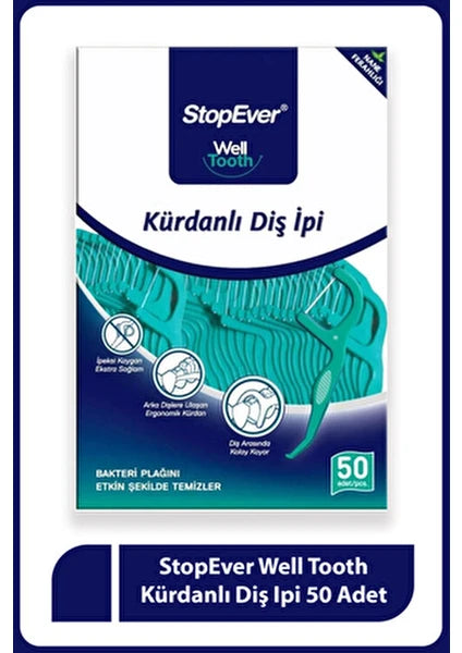 StopEver Kürdanlı Diş İpi Bakteri Plakını Etkin Şekilde Temizler 50 Adet - 2