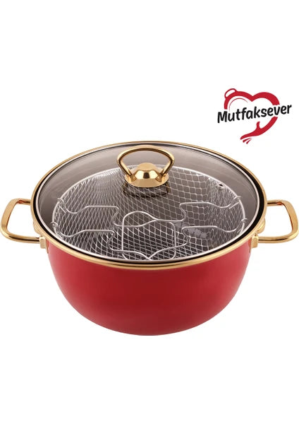 Karaca Retro Emaye 22 cm Kızartma Tenceresi Kırmızı - 4