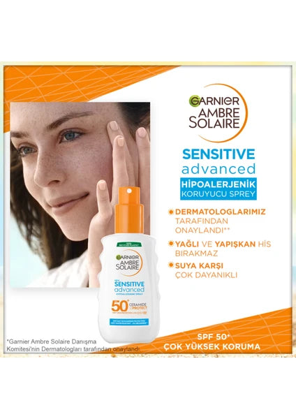 Garnier Ambre Solaire Sensitive Advanced Hipoalerjenik Güneş Koruyucu Sprey SPF50+ 150ML - 5