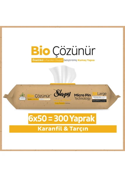 Sleepy Bio Çözünür Yüzey Temizlik Havlusu&Mendili Karanfil&Tarçın 6x50 (300 Yaprak)
