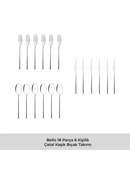 Emsan Bello 18 Parça 6 Kişilik Yemek Seti Gümüş Renk Paslanmaz Çelik Malzeme İle Şık Tasarım - 5