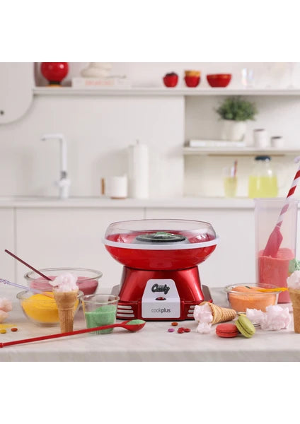Cookplus Retro Pamuk Şeker Makinesi Kırmızı 5 Parça Set Dayanıklı Plastik Metal Gövdeli Kompakt Tasarım - 2