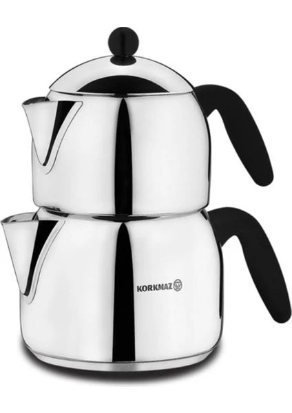 Korkmaz Orbit Maxi 2 lt Çaydanlık Seti - 18/10 Cr-Ni Paslanmaz Çelik, İndüksiyon Tabanlı, Ergonomik Saplı - 2