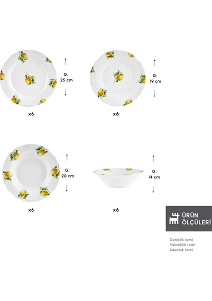 Karaca Lemonade 24 Parça Çok Renkli Yemek Takımı 6 Kişilik Stoneware Malzemeden Desenli - 2