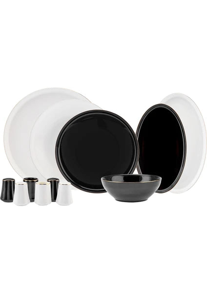 Karaca Elara Black White 57 Parça 12 Kişilik New Bone Yemek Takımı