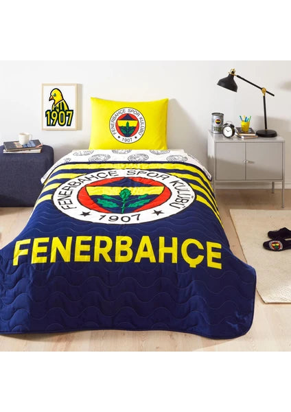 Taç Lisanslı Fenerbahçe Stripe Tek Kişilik Yatak Örtüsü Seti