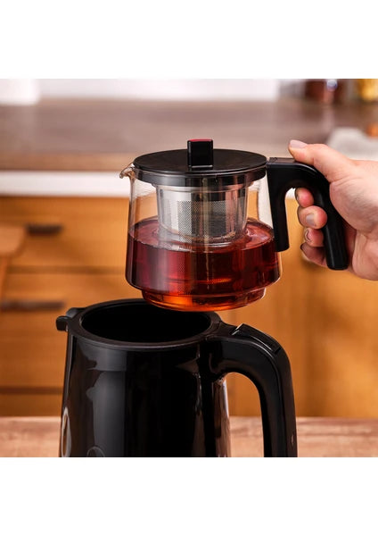 Homend Royaltea 1744H Siyah Çay Makinesi 1 Litre Cam Demlik ve Plastik Gövde ile - 3