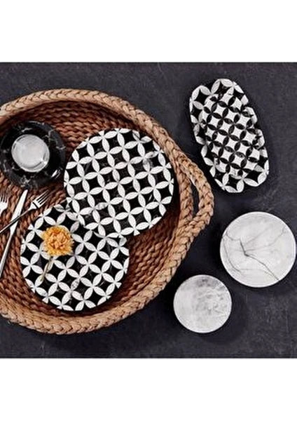 Korkmaz Doğa Collection 26 Parça Kahvaltı Takımı 6 Kişilik Desenli Porselen Siyah Beyaz - 2