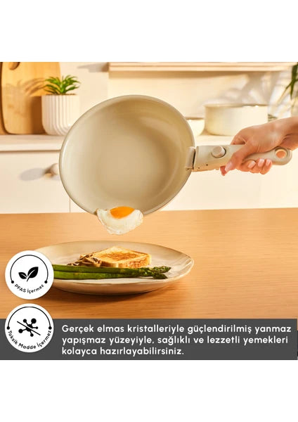 Karaca x Refika Swiss Crystal Almond Cream Easy Clip 5 Parça Indüksiyon Tabanlı Tencere Seti - 9