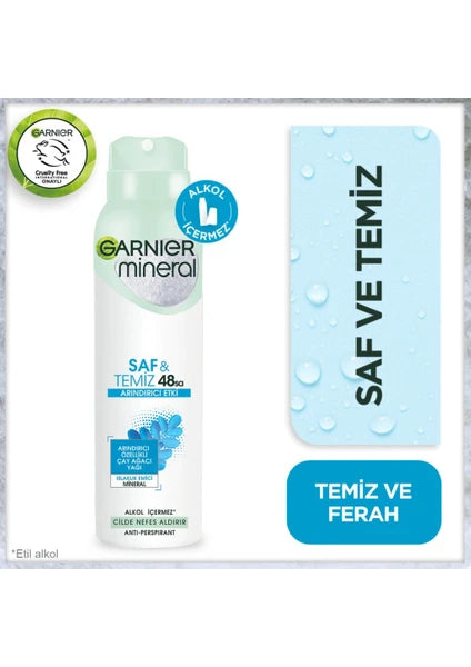 Garnier Mineral Saf ve Temiz Unisex Sprey Deodorant 150 ml 48 Saat Etkili Alkol İçermeyen Ferah Koku