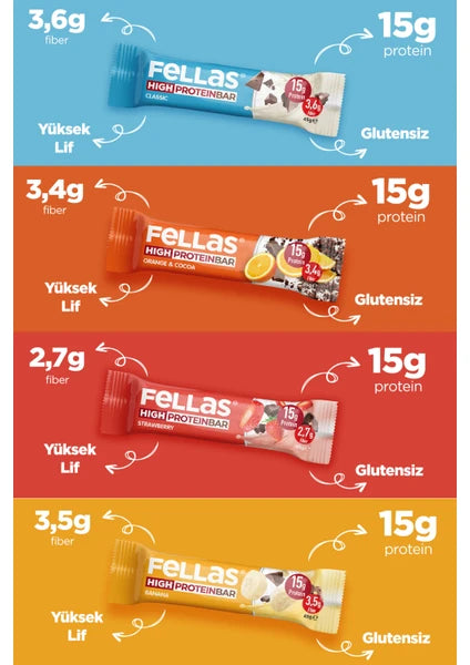 Fellas Yüksek Protein Bar (45 g) Karma Kutu - 12 Adet (4 Çeşit) - 3