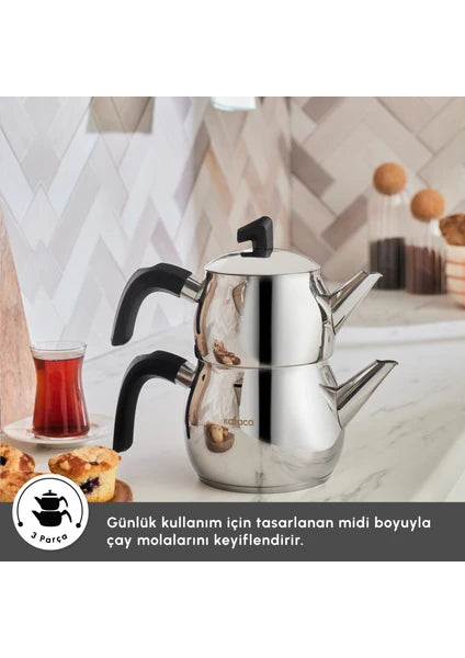 Karaca Belinay Midi Çaydanlık Takımı Paslanmaz Çelik Siyah Renk ile Dayanıklı ve Şık - 9