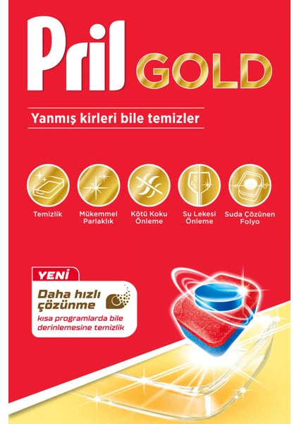 Pril Gold 45 Yıkama Tablet Bulaşık Makinesi Deterjanı Kolay Çözünme ve Ferah Koku - 2