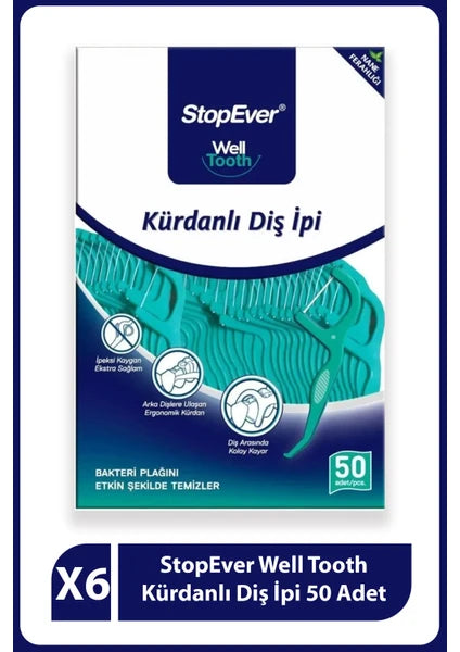 Stopever Well Tooth Kürdanlı Diş İpi 6'lı Nane Ferahlığı ile Taşıma Kılıflı Ergonomik Tasarım - 10