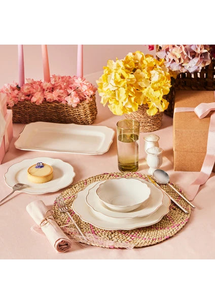 Karaca Daisy Gold Wave Shape Kayıklı 27 Parça 6 Kişilik Porselen Yemek Takımı