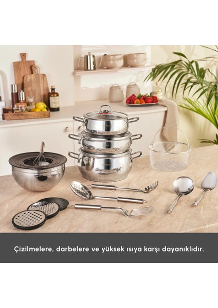 Karaca Karıştır-Pişir-Sakla 18 Parça Servis Gereçli Çelik Tencere Seti - 8