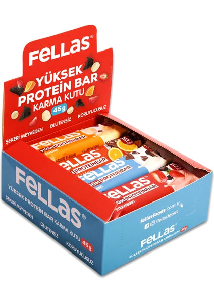 Fellas Yüksek Protein Bar (45 g) Karma Kutu - 12 Adet (4 Çeşit) - 2