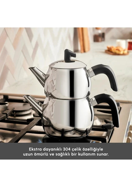 Karaca Belinay Midi Çaydanlık Takımı Paslanmaz Çelik Siyah Renk ile Dayanıklı ve Şık - 3