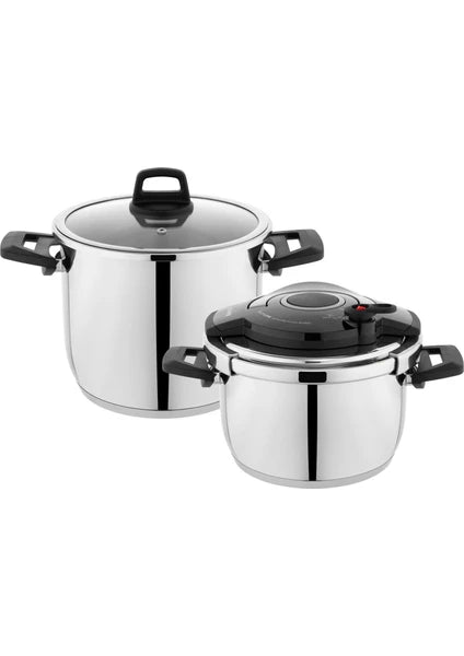 Schafer Cooky Düdüklü Tencere Seti 4+6,5 L Paslanmaz Çelik Siyah/Gri Renkli Güçlü Pişirme - 6