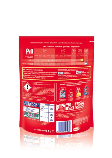 Pril Gold 45 Yıkama Tablet Bulaşık Makinesi Deterjanı Kolay Çözünme ve Ferah Koku - 6
