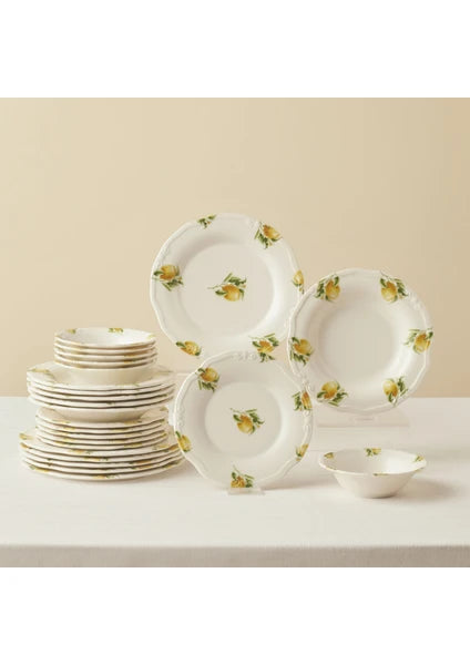 Karaca Lemonade 24 Parça Çok Renkli Yemek Takımı 6 Kişilik Stoneware Malzemeden Desenli