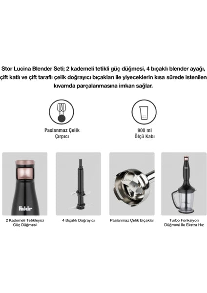 Fakir El Tipi Blender Set 1000 W 900 ml Kapasite ile Blender Fonksiyonları Siyah - Rose - 7