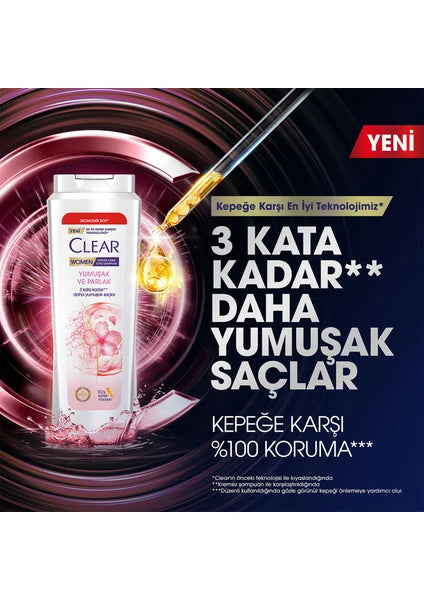 Clear Women Kepeğe Karşı Etkili Şampuan Yumuşak Parlak Kiraz Çiçeği Esansı Keratin 600 ml - 8