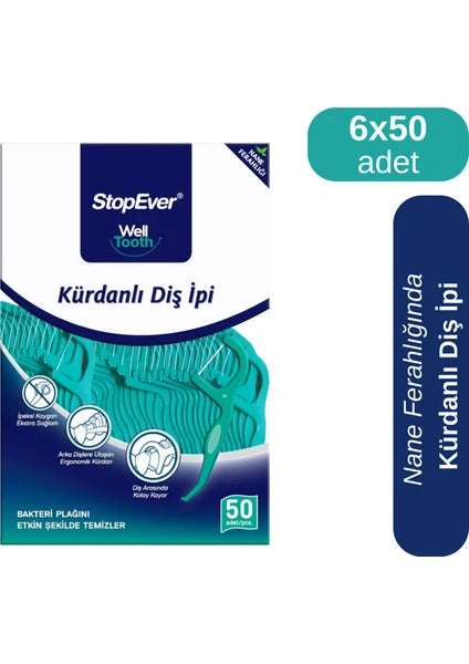 Stopever Well Tooth Kürdanlı Diş İpi 6'lı Nane Ferahlığı ile Taşıma Kılıflı Ergonomik Tasarım