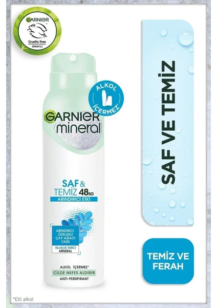 Garnier Mineral Saf ve Temiz Unisex Sprey Deodorant 150 ml 48 Saat Etkili Alkol İçermeyen Ferah Koku - 6