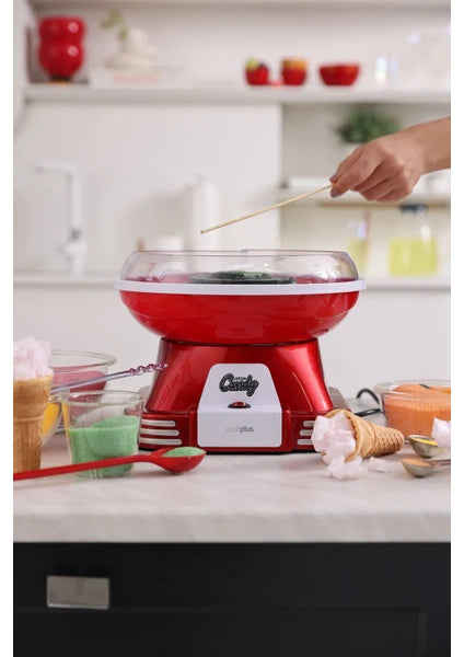Cookplus Retro Pamuk Şeker Makinesi Kırmızı 5 Parça Set Dayanıklı Plastik Metal Gövdeli Kompakt Tasarım - 6