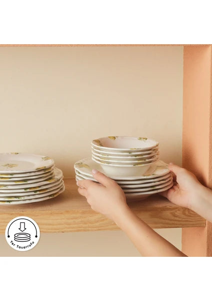 Karaca Lemonade 24 Parça Çok Renkli Yemek Takımı 6 Kişilik Stoneware Malzemeden Desenli - 8